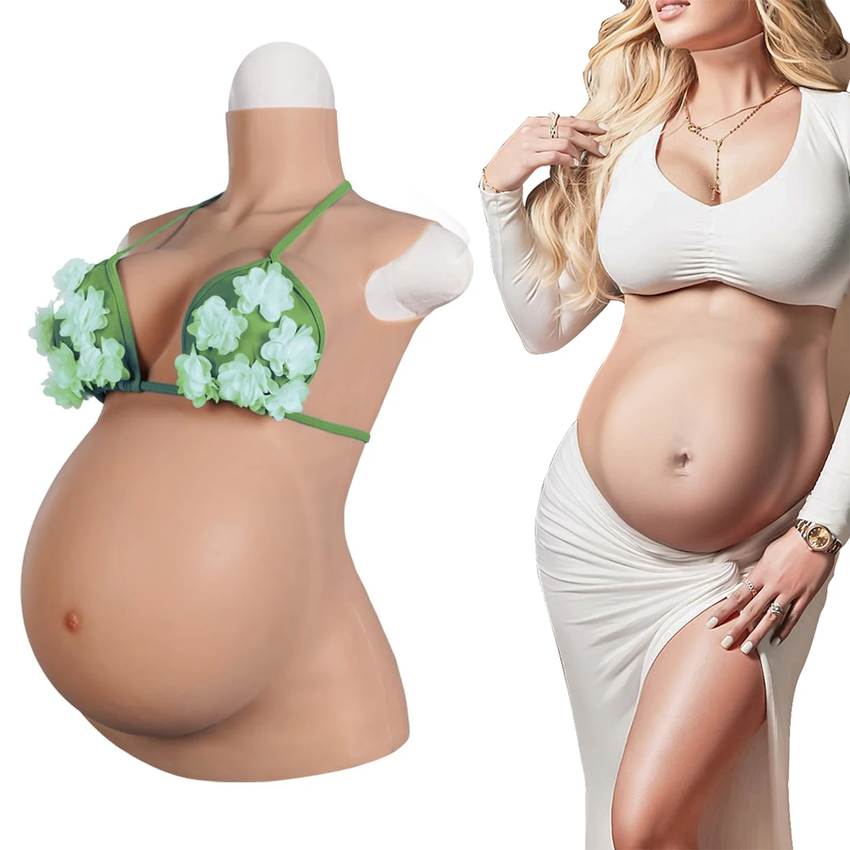 Cosplay Breastplate with Silicone Fake Pregnant Belly Pregnancy Tummy 3 6 9 Months for Movie Props Transgender Crossdresser