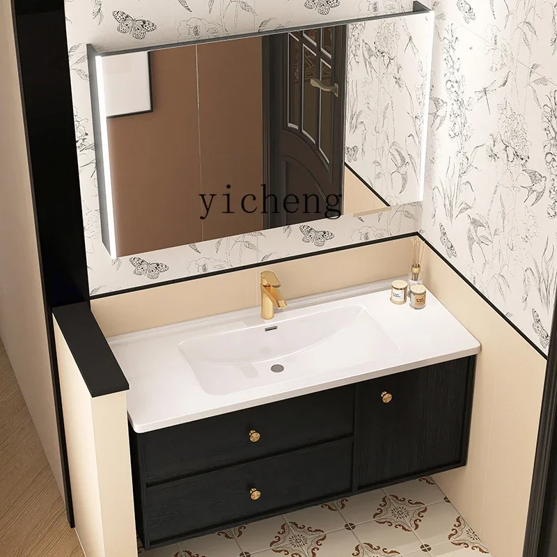 i10.10- French Retro Bathroom Cabinet Black Vintage Style Ceramic Washbasin Vanity