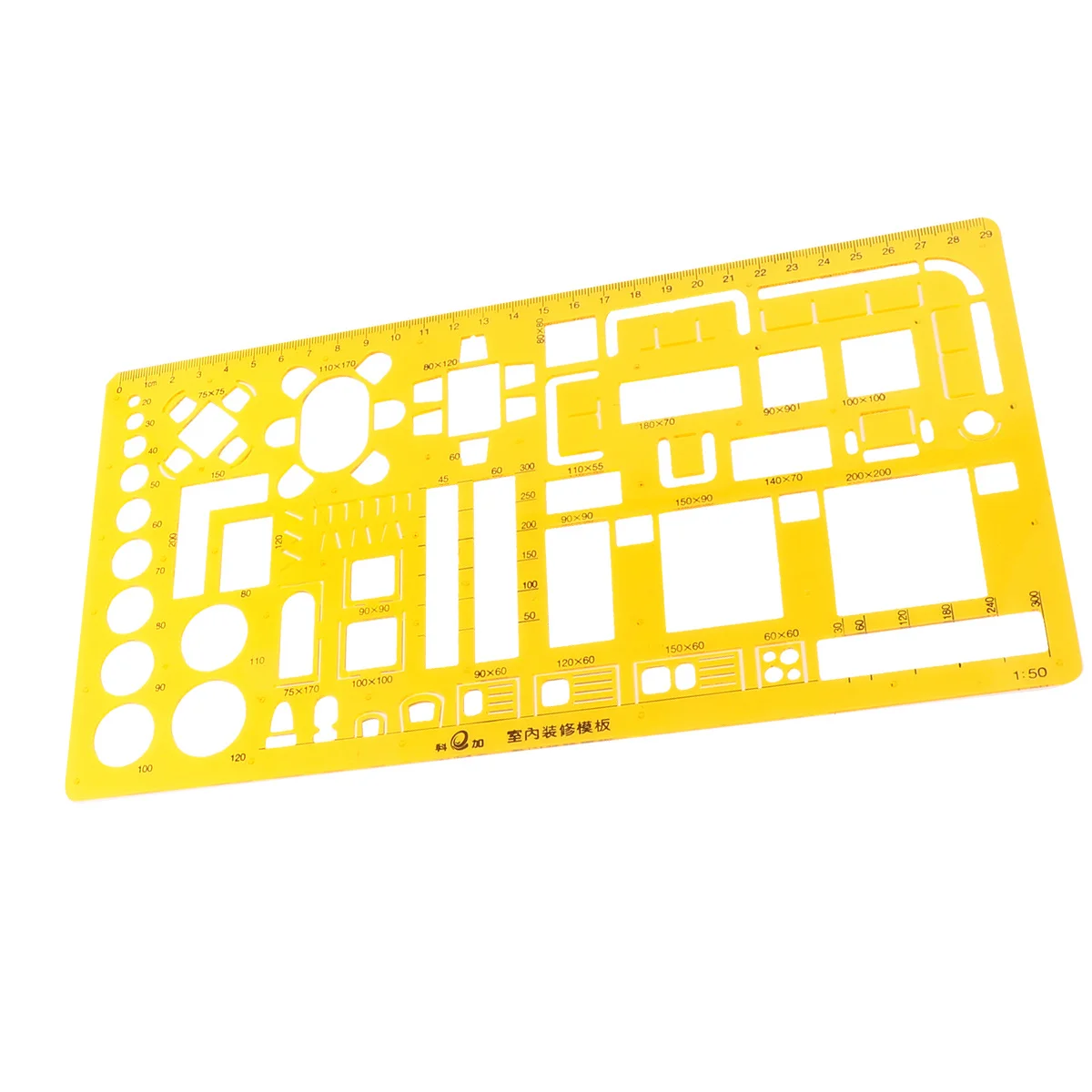Indoor Construction Measuring Geometric Ruler Orange Transparent Plastic Multi-Use Drawing Template for School Office