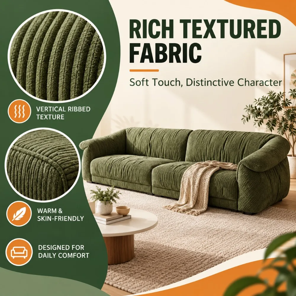 New Premium Chenille Velvet Sofa Set, High Density Sponge Backrest Couch, Minimalist Luxury Furniture for Villa Living Room