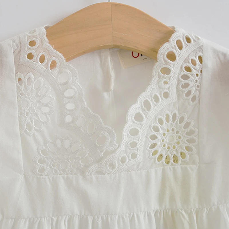 2020 New Summer Girls Cotton Lace Embroidered Dress Kids Clothes White Lace Princess Dress Cute Mini Dress for Age 3 4 6 8 10