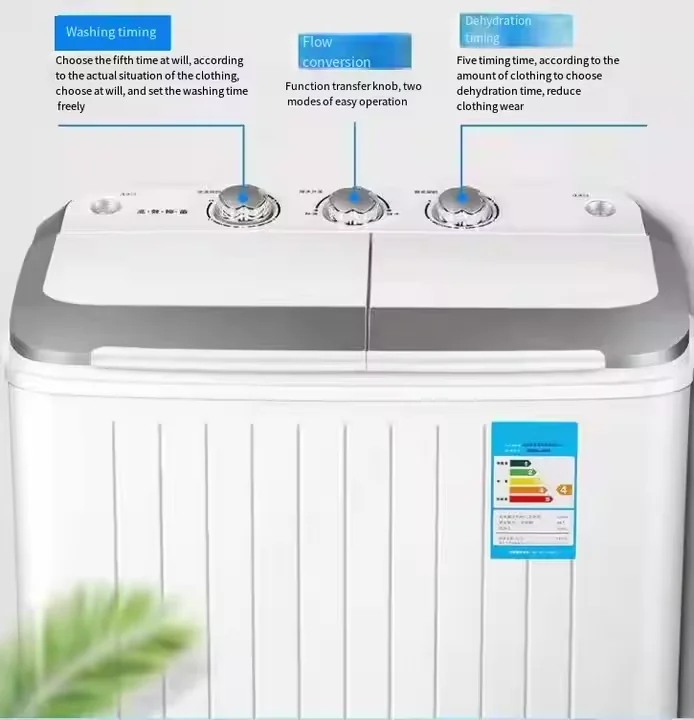 Semi-automatic Washing Machine  Compact Twin Tub Laundry Machine  Washer  Low Noise & Energy Saving for Household Use