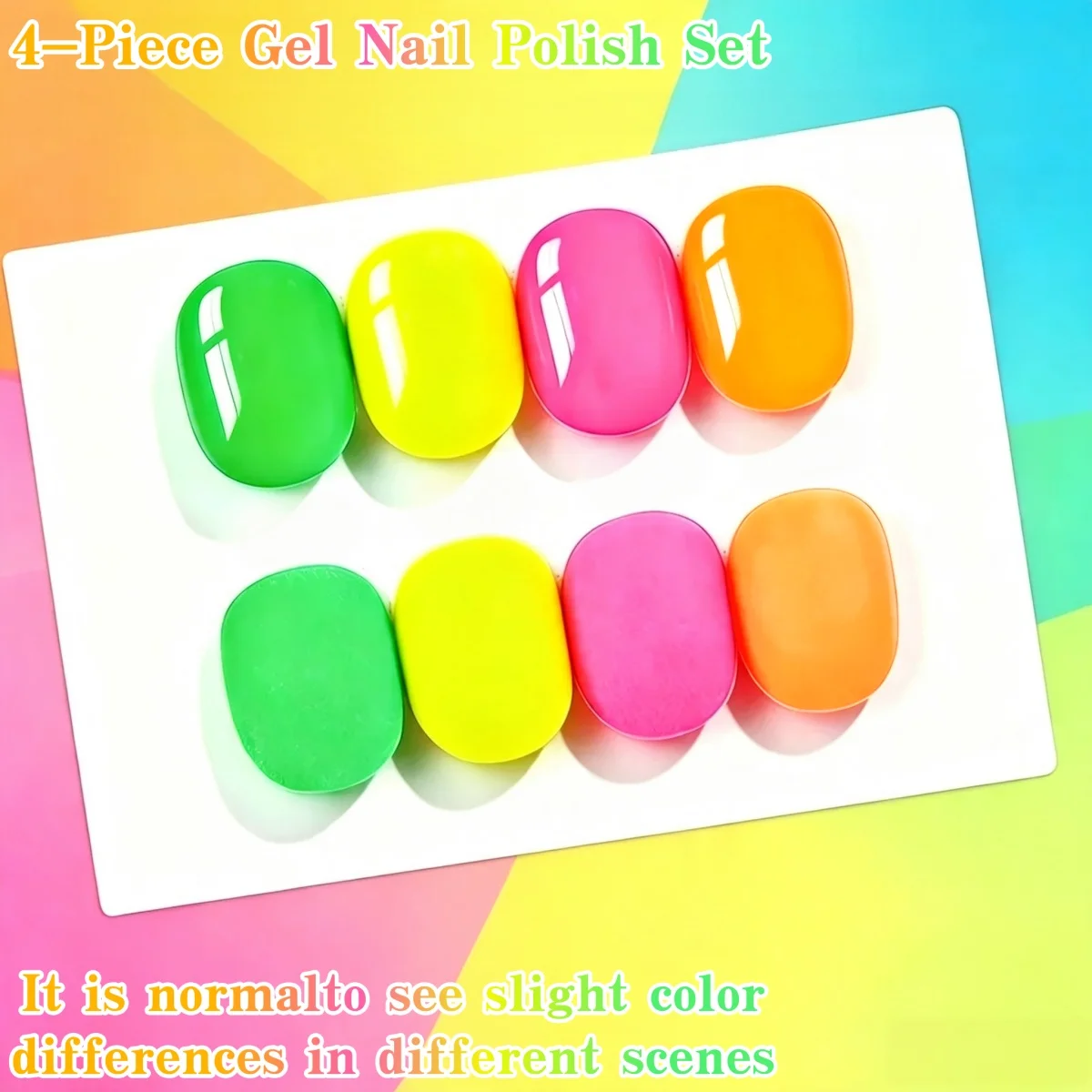 Hassleless 4-Color Nail Polish Gel Set Neon Wave Series, Fluorescent Bright Yellow, Fluorescent Green, Bright Rose Pink, Fluorescent Orange, High Saturation Colors, Led Nail Art with Strong and Long-Lasting Color, Salon Solid Color Art Design, for Nail Diy, Women's Salon Tools