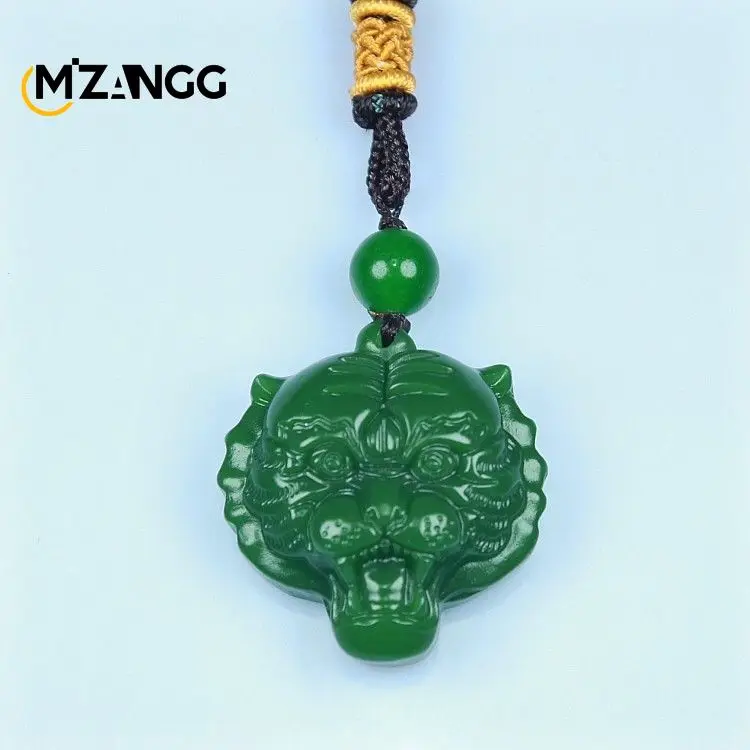 Natural Hotan Green Jade Tiger Pendant Jasper White Jade Necklace Hand-carved Fashion Charm Lucky Charms for Men and Women Gifts