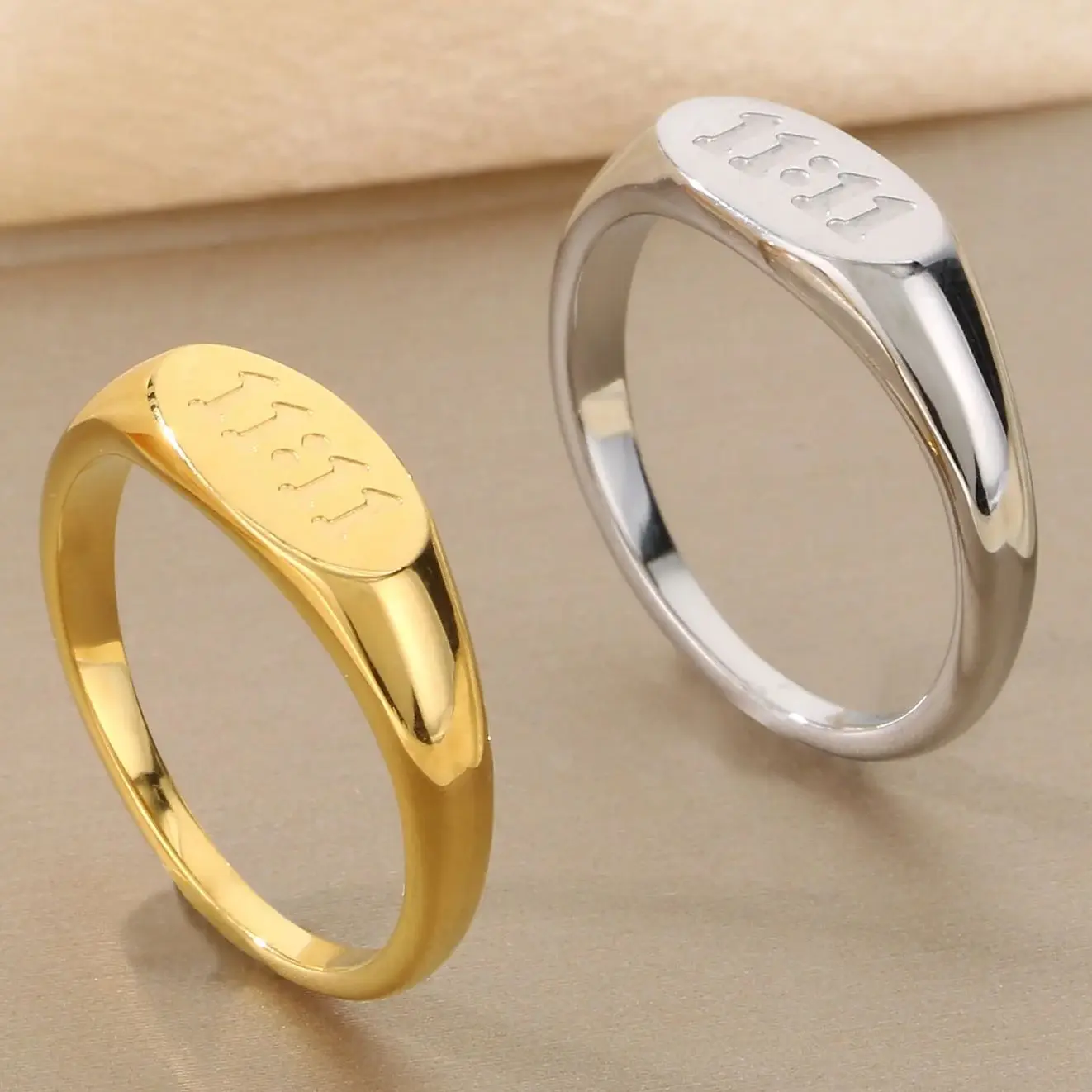 European and American Fashion Personality Stainless Steel Women's Creative Carving 11：11 Logo Schedule Charm Gold Color Ring