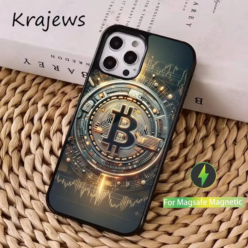 デジタル通貨ビットコイン電話ケース iPhone 16、15、14、13、12、11、Pro、Max、Plus、Mini、Magsafe、磁気ワイヤレス充電ケース用