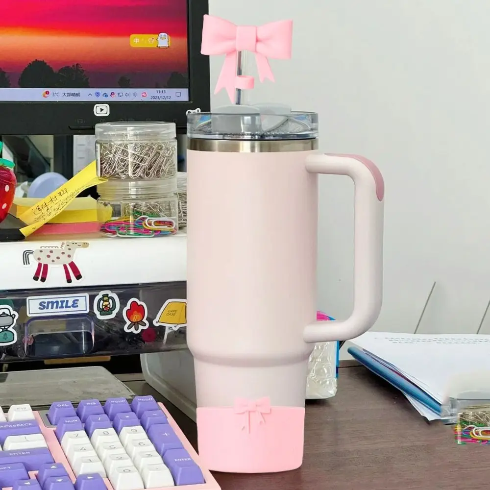 Splash Proof Silicone Water Bottle Boot Anti-Slip Reusable Drinking Straw Tips Lids Bowknot Water Bottle Accessories Straw Hat