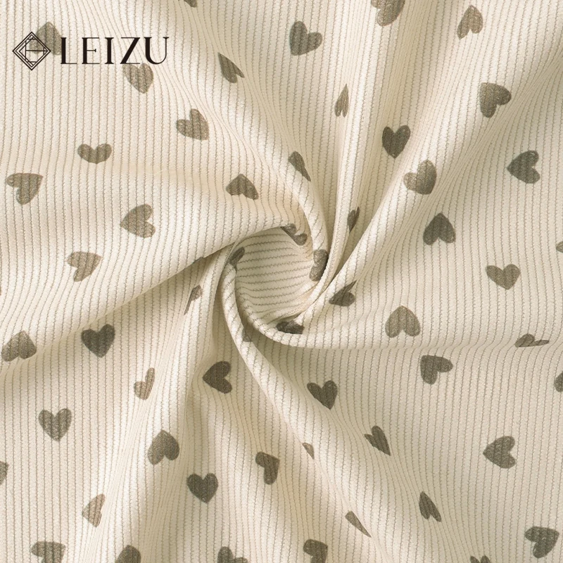 0.5/1/2Yard Ribbed Corduroy Fabric Cute Cherry Heart Print Spring Autumn DIY Sewing Fabric Making Pants Jacket Clothing Cloth