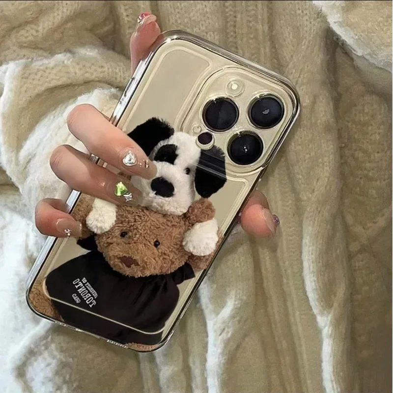 Cute Teddy Bear Doll Phone Case For iPhone 11 12 13 14 15 16 Pro Max  Mini Plus  X XS XR Clear Funda