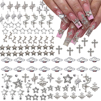 115+ Pcs Star Nail Charms Rhinestones Gems, Silver Star Planet Cross Nail Art Decorations Shiny Jewelry for Acrylic