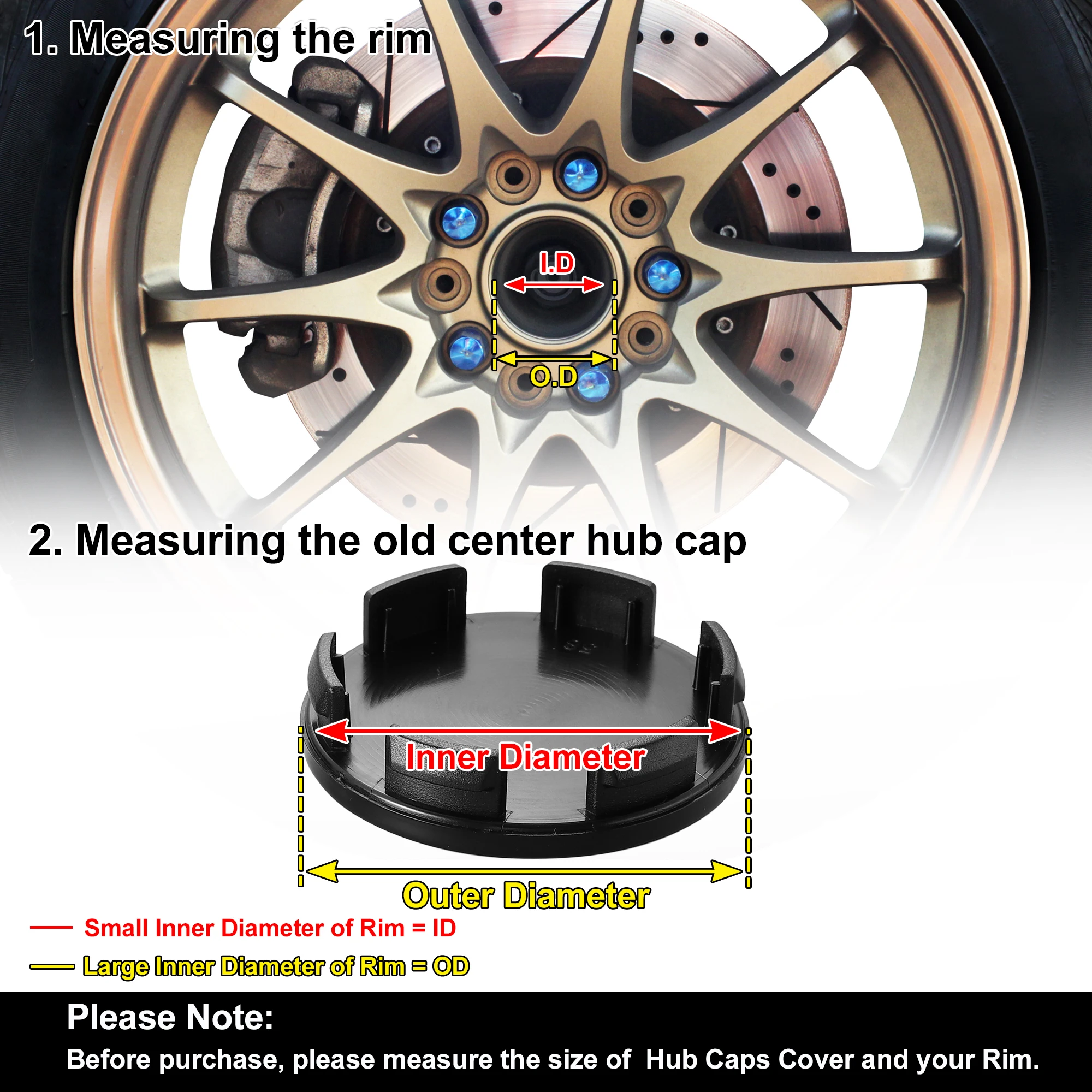 X Autohaux 자동차 휠 센터 캡, 범용 타이어 허브 캡 커버, OD 75mm, 70mm, 68mm, 65mm, 58mm, 55mm, 64mm, 59mm, 53mm, 4 개