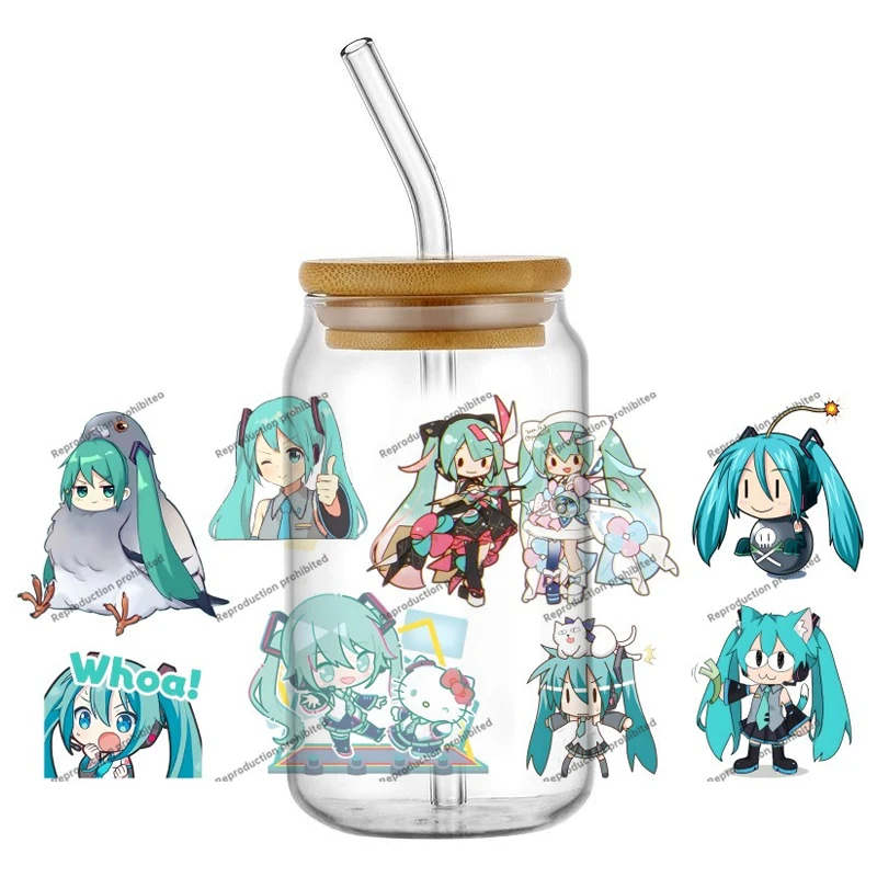 

New Design Hatsune Miku UV DTF Transfer Sticker Waterproof Decals For 16oz Libbey Glass Can Cup Wrap