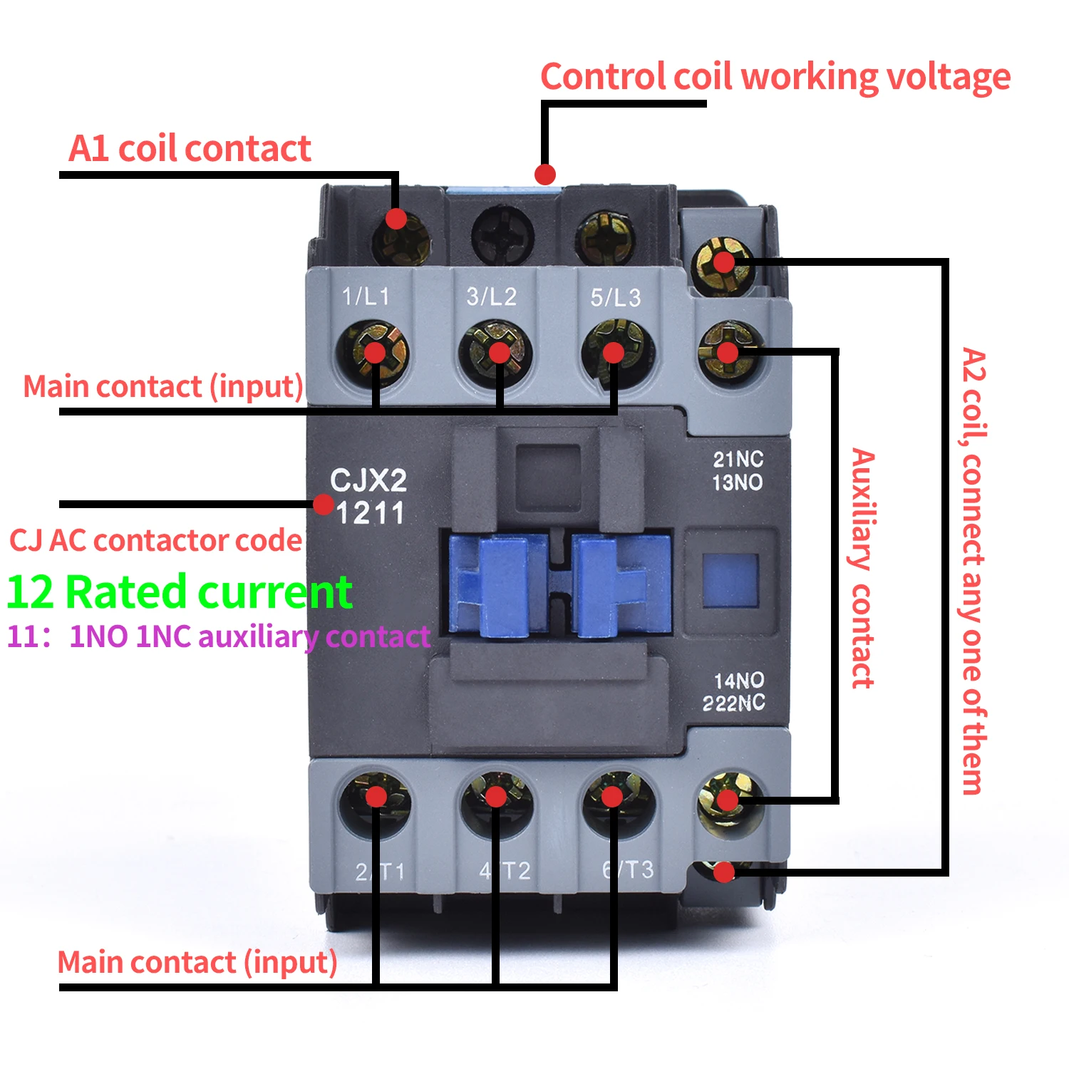 AC Contactor CJX2-0911 1211 1811 2511 3211Normally Open Normally Closed 220v Three-Phase 380V Coil 9~32A 1NO+1NC 3 pole 50/60Hz