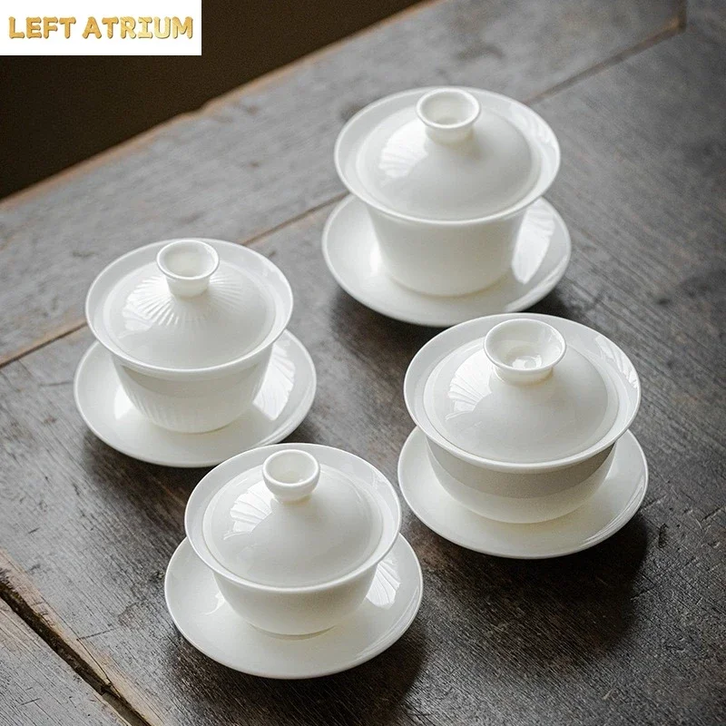 Dehua White Porcelain Handmade Jade Porcelain Cover Bowl Household Not Hot Tea Bowl Teacup Tea Maker Gaiwan Kung Fu TeaSet Gifts