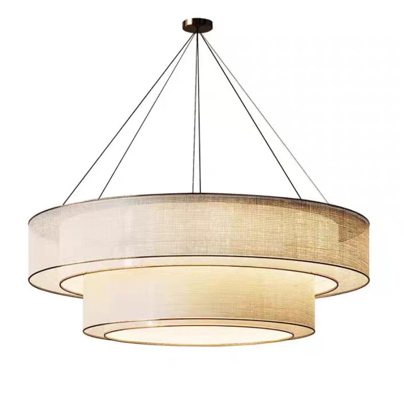 

New Chinese style round double-layer fabric lamp living room bedroom study dining room lamp