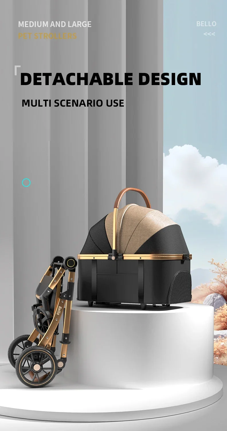 2-em-1 destacável grande quadro de tubo de alumínio gaiola de carrinho de estimação dobrável com um clique para uso portátil conveniente com cães e gatos