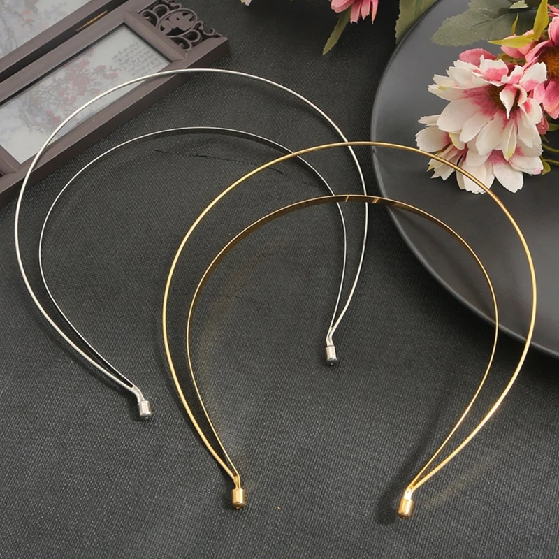 Smooth Metal Headbands Women Hair DIY Craft Blank Thin Steel Wire Frame Hairband for Head Bands Christmas Gift Golden Si