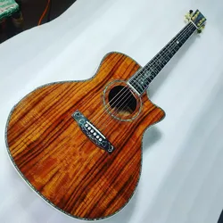 best quality Grand Auditorium body single cut acoustic electric guitar koa wood fancy abalone guitar