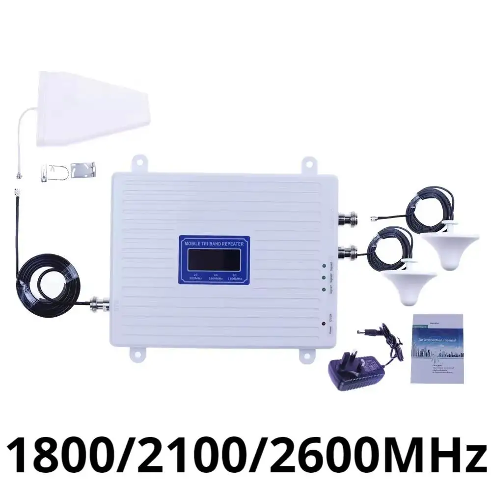 4G Mobile Signal Booster Amplifier Set 1800/2100/2600MHz Dual Output Home & Enterprise 65dB Coverage Enhancer