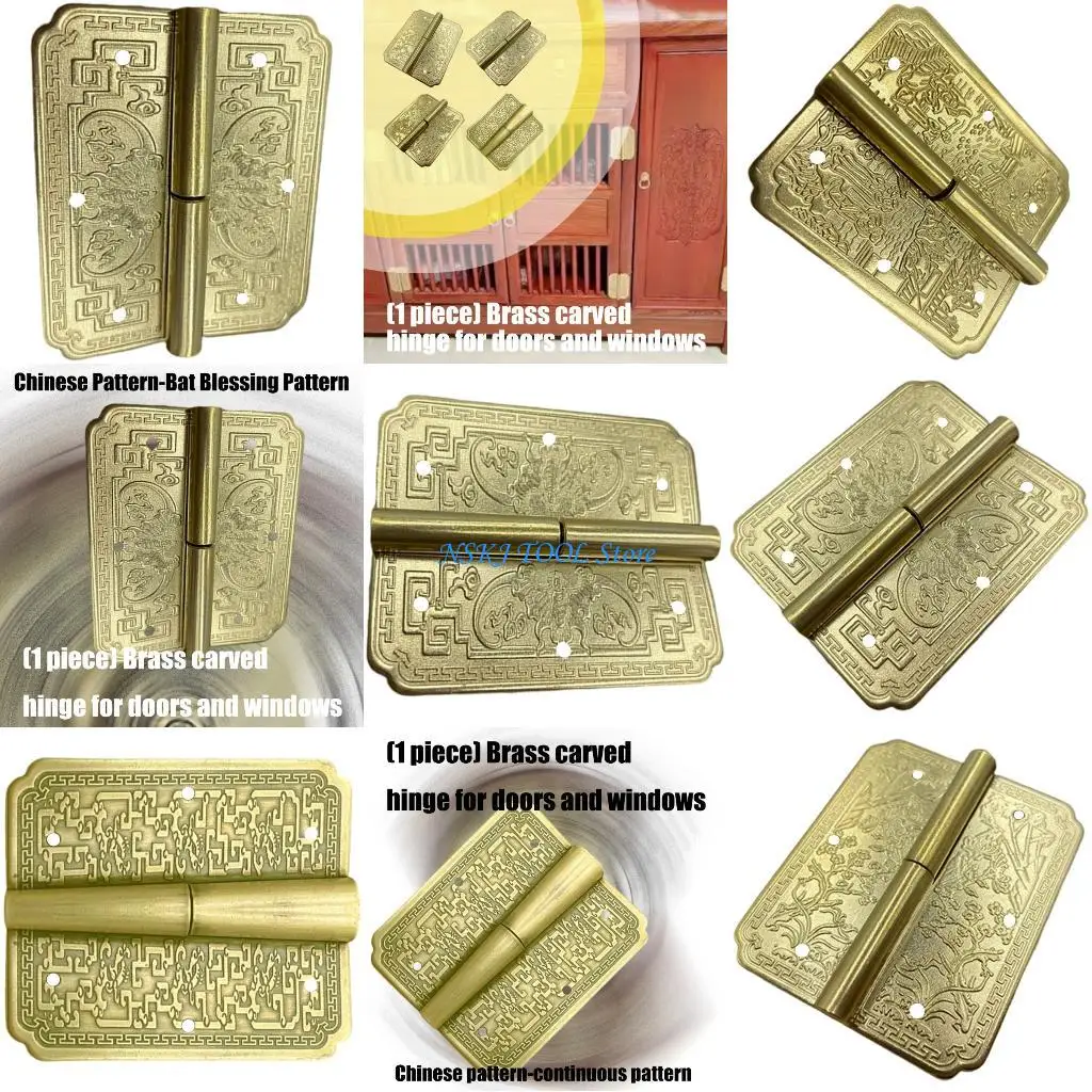 

L8RC Metal Cabinet Drawer Door Hinge Decorative Fittings Engraved Cabinets hardware Antique Removable Decorative Hinges