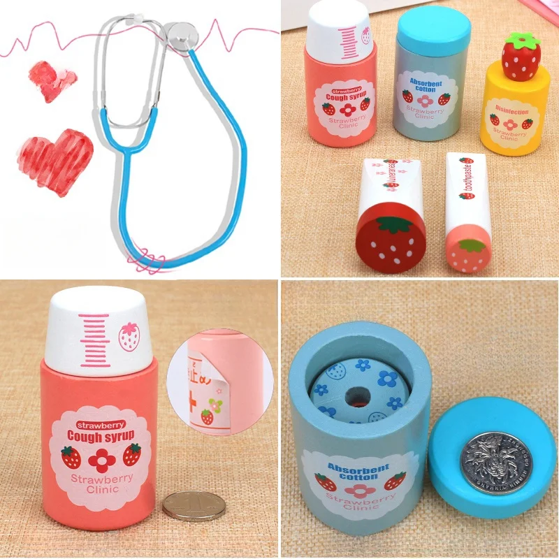 Children's wooden makeshift home simulation medicine box doctor set nurse boy girl baby role-playing toy