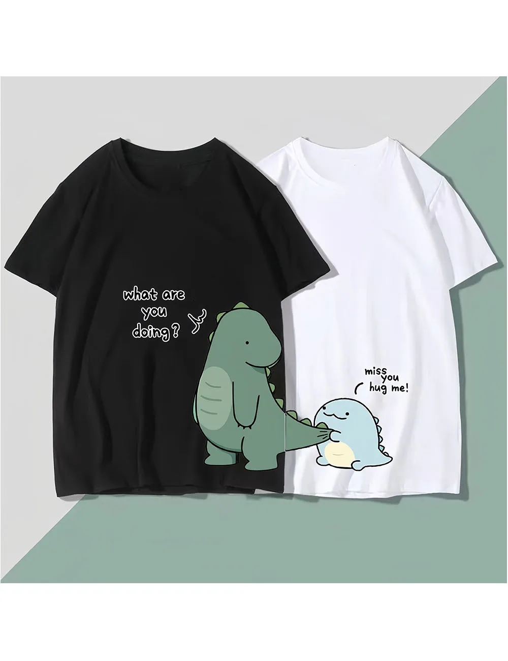 Matching Lovely Dinosaur Couple T-Shirt White Black Red Yellow Summer Cotton Short Sleeve Tshirt Boyfriend Girlfriend Clothes