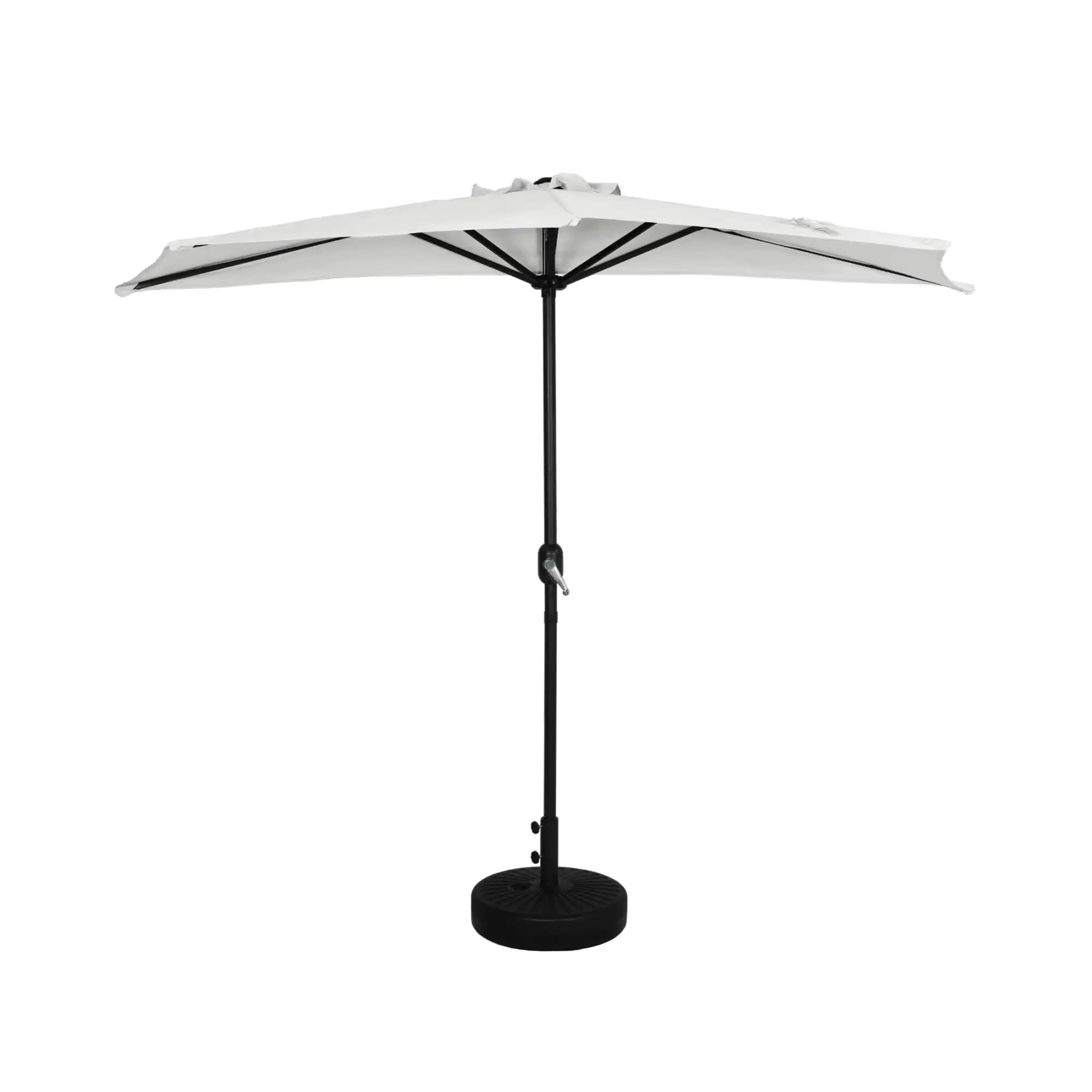 

8 ft White Half Umbrella with Black Round Stand, Free Plastic Base