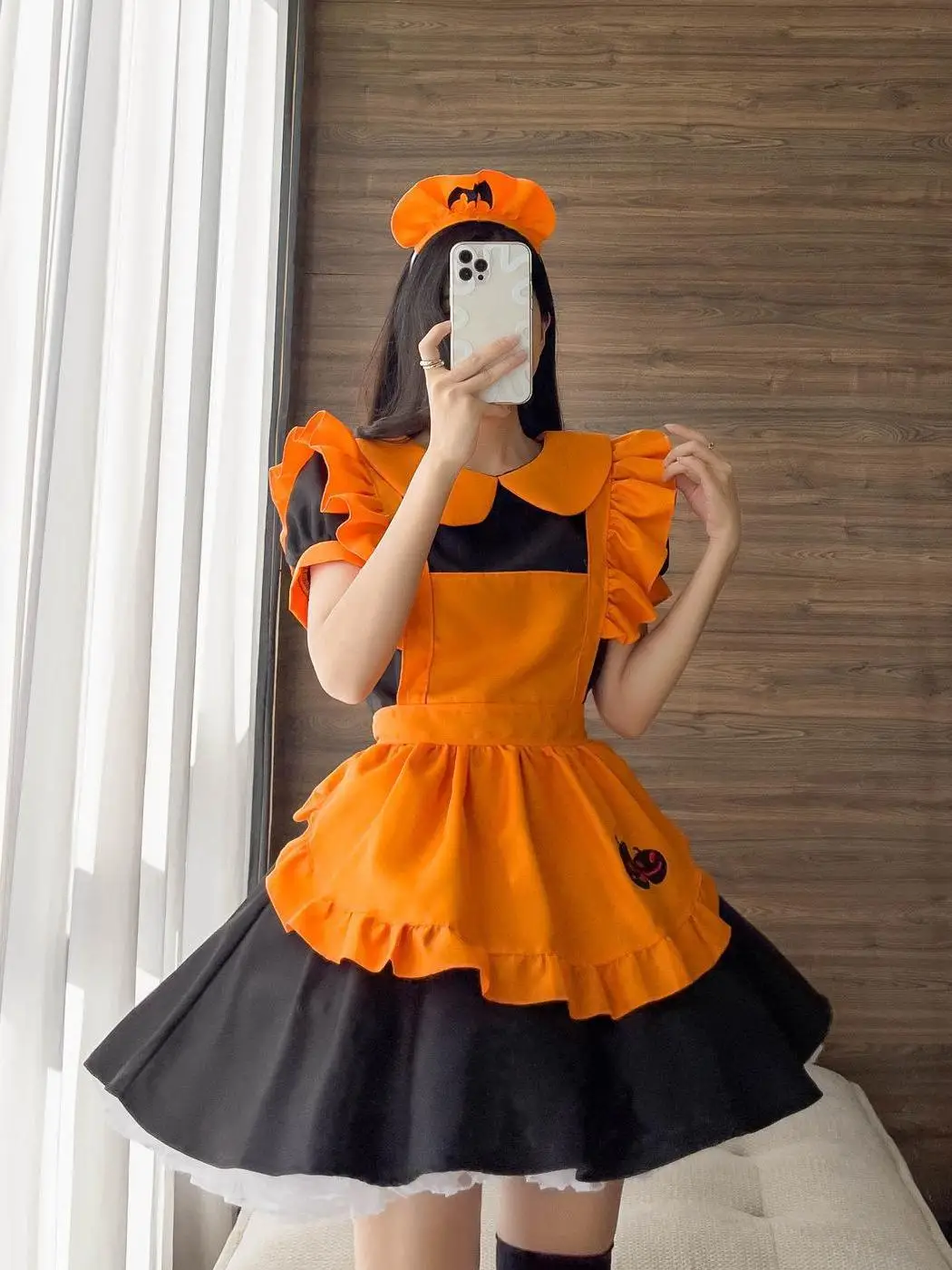 

Halloween Pumpkin Embroidery Maid Costume Women's Style Fall Season Chinese Manufacturer No Brand Registered Trademark