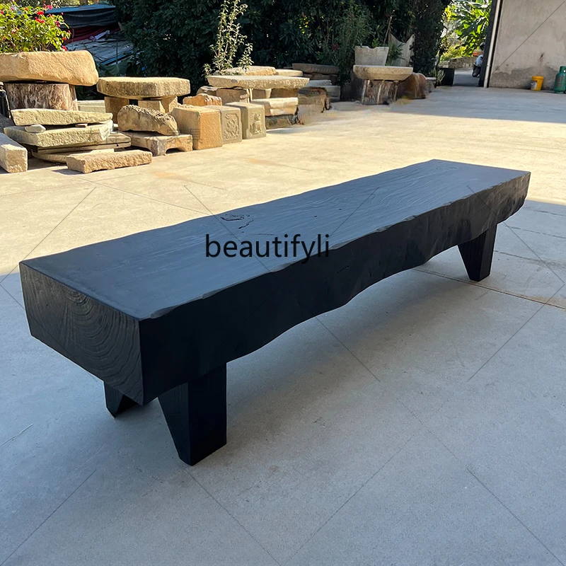 Silk Style Log Bench Carbonized Black B & B Shopping Mall Clothing Store Rest Solid Wood Shoe Changing Stool