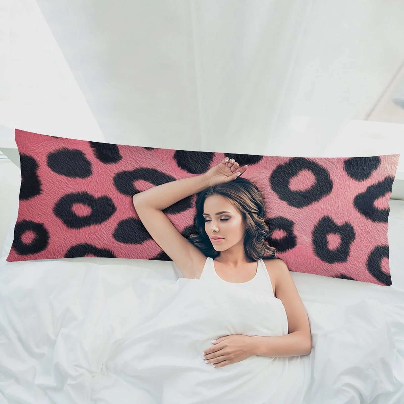 Pink Leopard Print Pillowcase, Fashionable Plush Long Pillow Cover, Soft and Comfortable Double-Sided Decorative Large Pillowcas