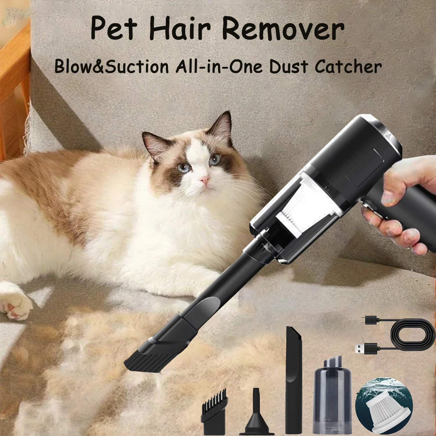 Electric Pet Hair Cleaner Household Vacuum Cleaner Handheld Vacuum Cordless Pet Hair Remover All-in-One Car Portable Vacuum