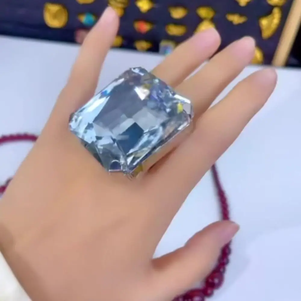 Square Shape Square Rhinestone Ring Adjustable Size Rhinestone Crystal Adjustable Crystal Ring Large Size Exaggerated Giant