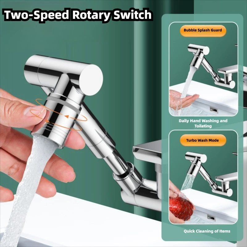 1440° Rotatable Scalable Metal Faucet Bathroom Tap Splash-proof Bubbler Kitchen Faucet Filter Nozzle Tap Saving Water Extender
