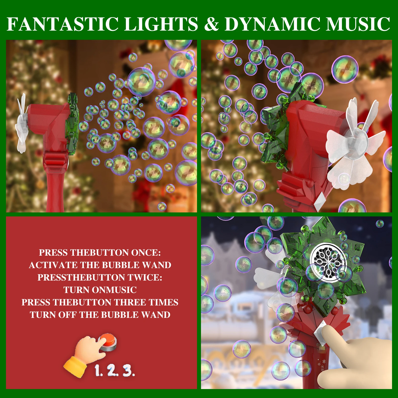 Maszyna do robienia bańek w kształcie choinki - zabawna zabawka dla dzieci, 360 °   Wirujący, magiczny dźwięk i światła, idealny prezent świąteczny na imprezy i zabawy na świeżym powietrzu