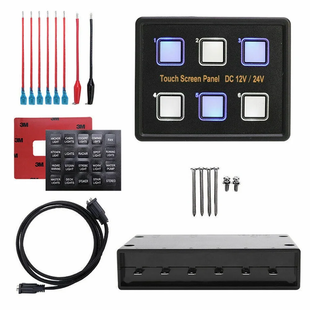 

12/24V 6 Gang LED Touch Screen Switch Panel with Power Button Control Box For Car Marine Boat