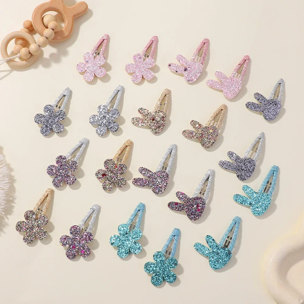 10Pcs Fashion New Glitter Flower Rabbit BB Handmade Hairpins For Cute Baby Girls Hair Clips Barrettes Headwear Hair Accessories