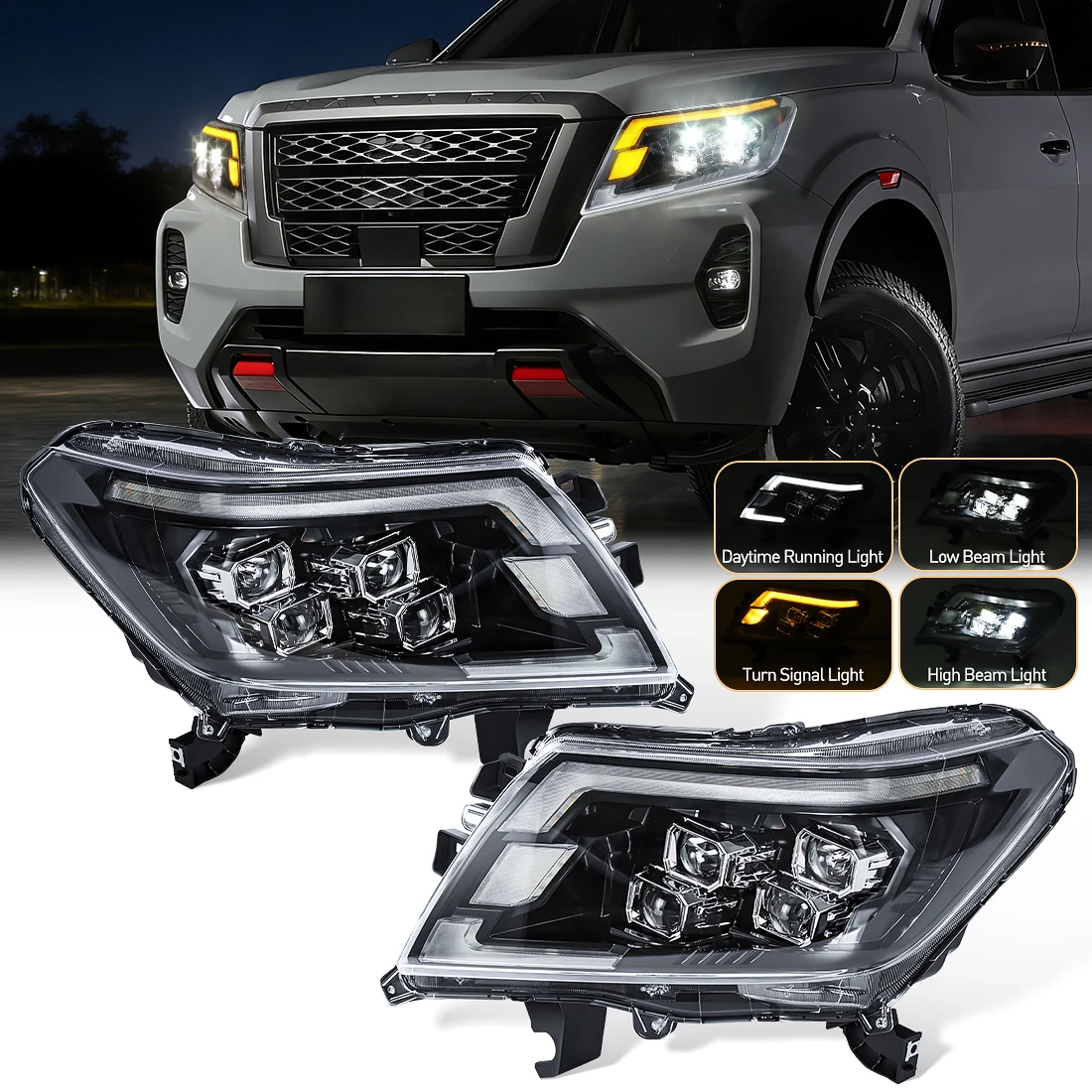 

Автомобильные фары для Nissan Navara NP300 2014-2022, светодиодные фары, дневные ходовые огни, динамические указатели поворота, автомобильные аксессуары