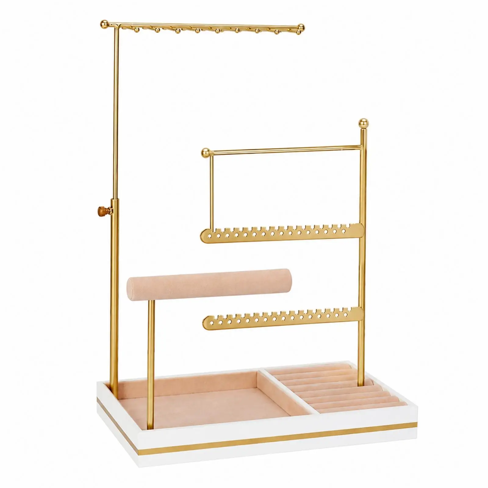 Compact Accessory Display Rack with Earring Rails and Bracelet Bar for Jewelry Organizer Box Vanity Stand