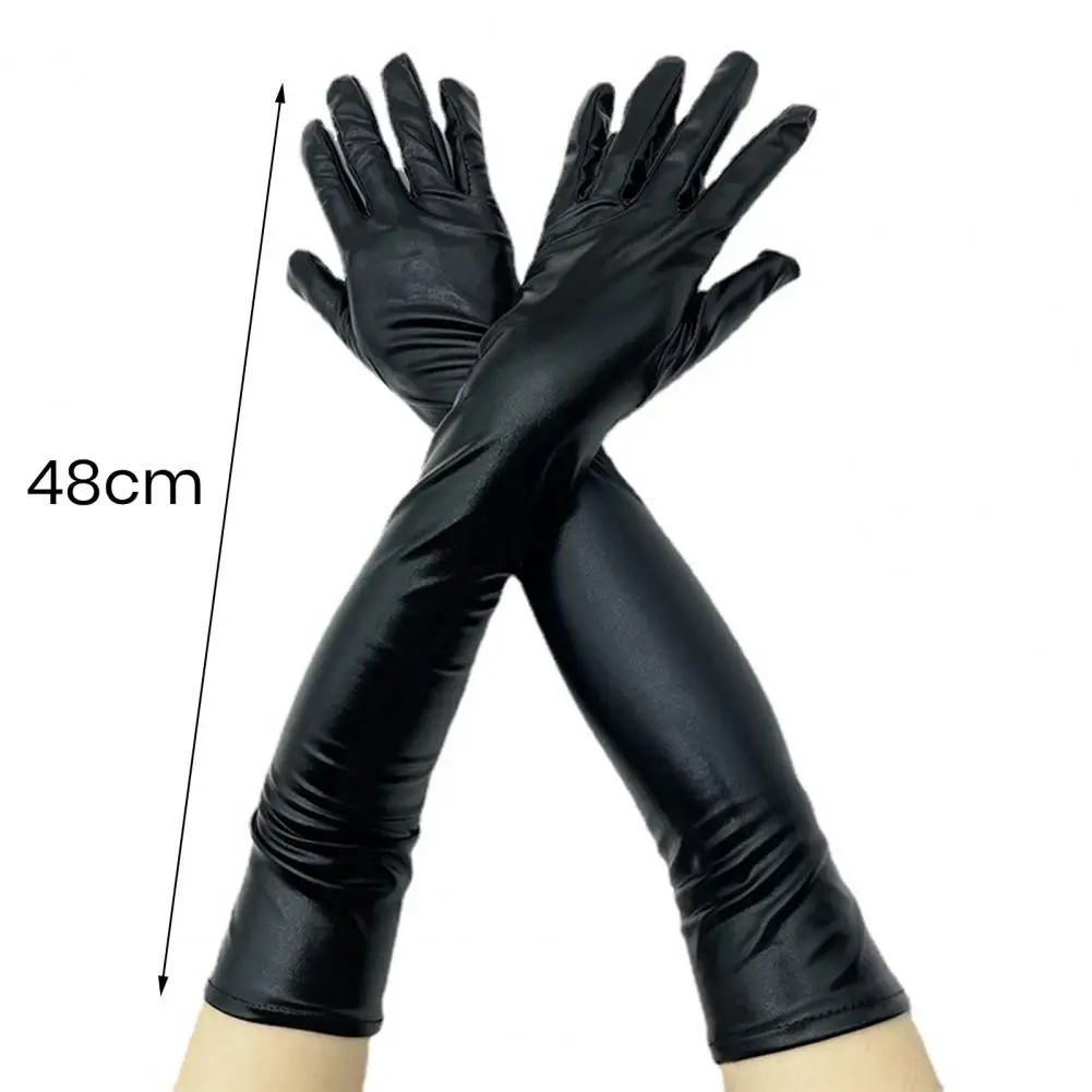 Cosplay Gloves Faux Leather Solid Color Full Fingers Elastic Elbow Length Night Club Cosplay Performance Pole Dancing Prop