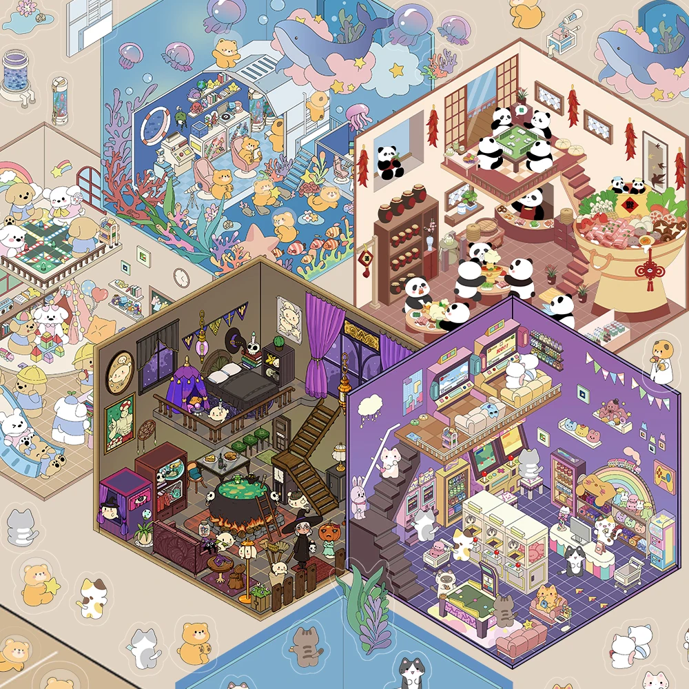 Plus Size tow-story Cabin Scene DIY Sticker Highly Playable Sticker Stacking Pasting Festival Birthday Gift for