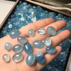 PANGEM-Wholesale 5pcs/pack Natural Aquamarine Bead Cabochon 9-18mm Mixed Size Gemstone Jewelry Ring Face