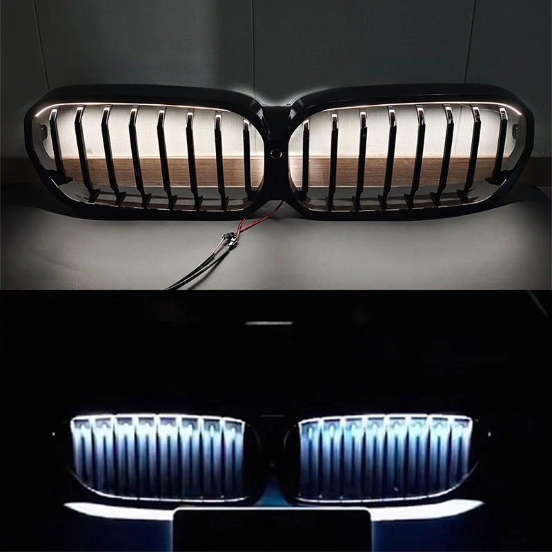Car LED Front Grille For BMW 5 Series G30 G31 LCI 2021-2023 Replacement Glossy Black Luminous Racing Grill Light Accessories