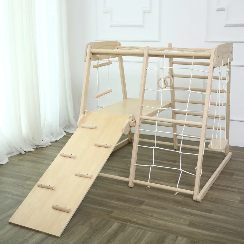 

Children's indoor climbing frame Solid wood slide Swing combination Kindergarten Small amusement park Baby exercise equipment