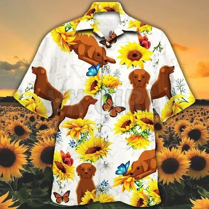 Chesapeake Bay Retriever Tropische Patroon 3D Over Gedrukt Hawaiian Shirt Mannen Voor Vrouwen Harajuku Casual Shirt Unisex