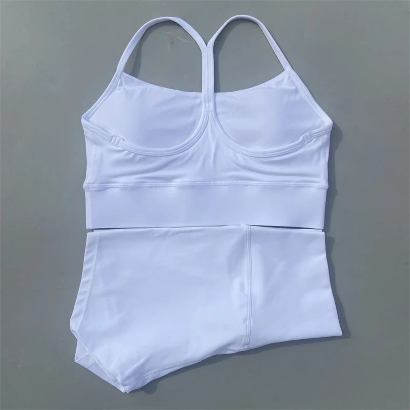 Yoga Shorts Set Women Gym Sports Set Workout Outfit 2 Piece Fitness Suit Y Shape Back Bra High Waist Shorts Running Tracksuit