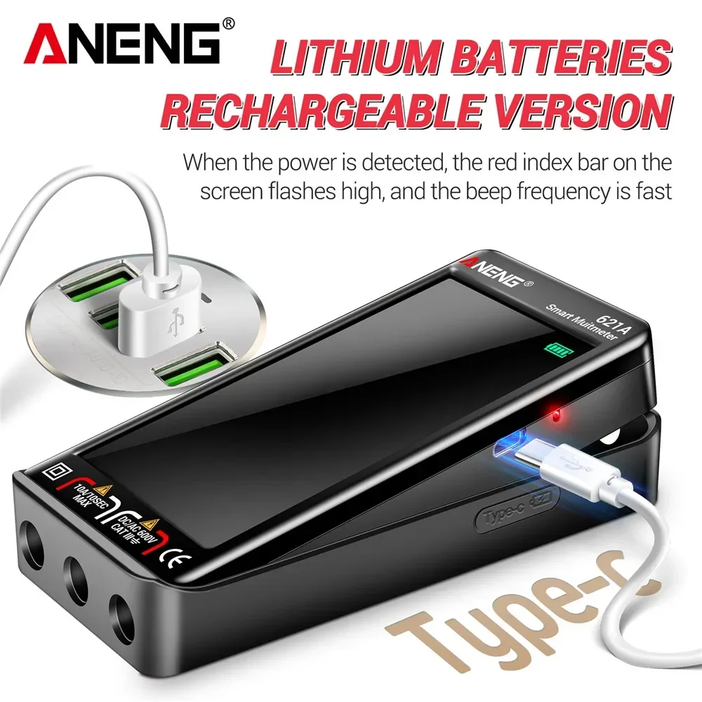 الذكية شاشة تعمل باللمس الرقمية المتعددة قابلة للشحن ANENG 621A التيار المتناوب/تيار مستمر جهاز قياس الجهد الكهربائي 9999 التهم عالية الدقة الاستشعار تستر #3