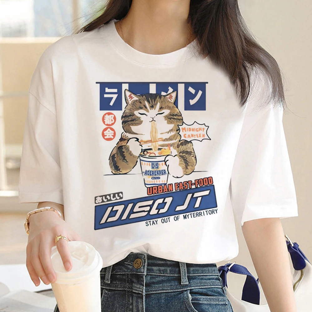 Funny Cat tshirt women harajuku top female anime graphic clothing