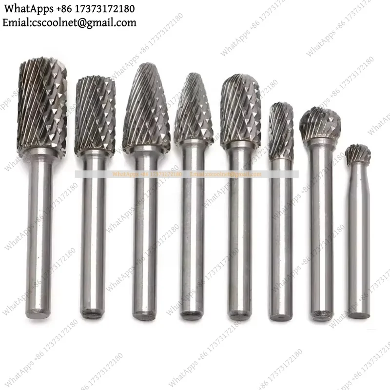 JS03 8Pcs 6mm-12mm Tungsten Carbide Burr Bit Set 1/4 Inch Shank Rotary File for CNC Engraving