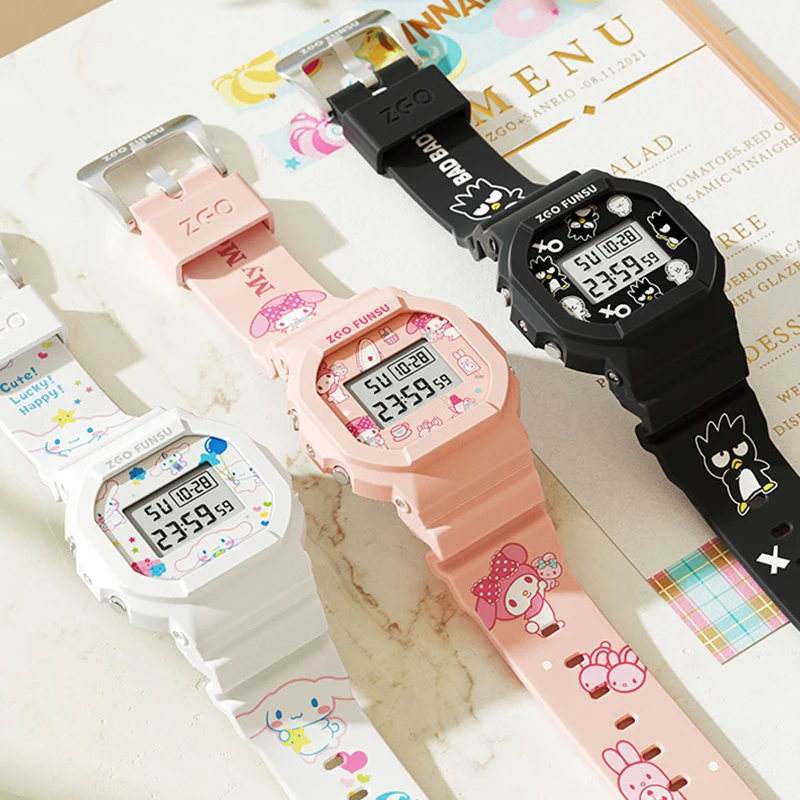 Miniso Anime dibujos animados Sanrio Hello Kitty Melody Kuromi alta gama niños niñas luminoso impermeable correa de goma reloj de pulsera