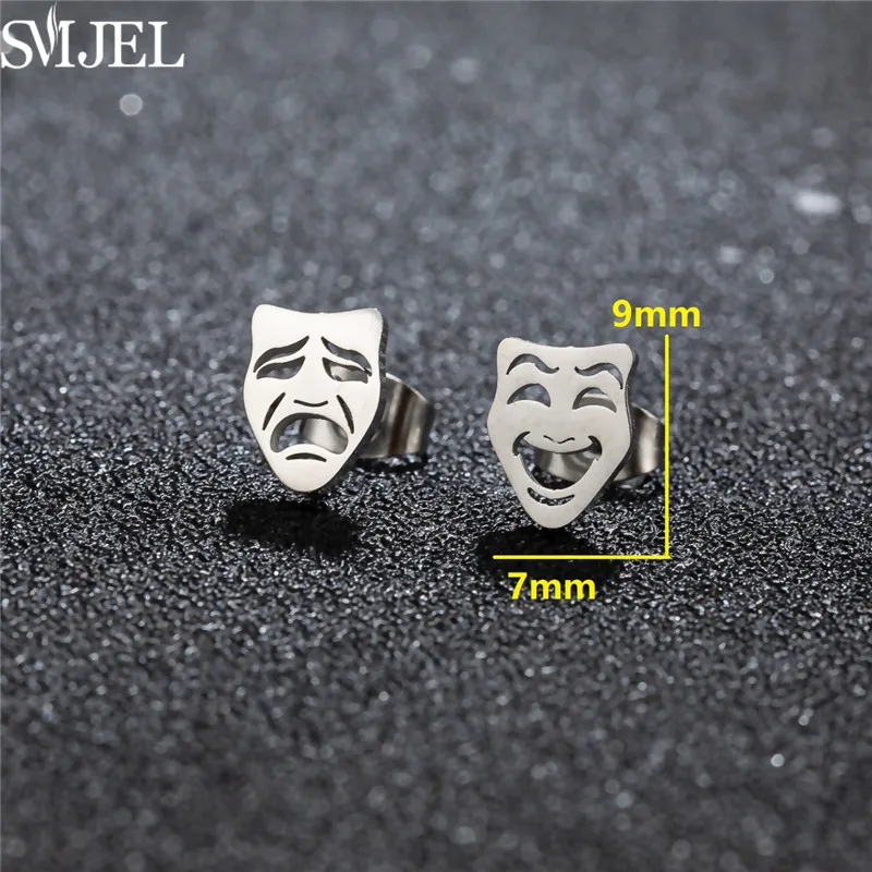 Stainless Steel Stud Earrings Skull Compass Footprint Mask Design Punk Hip Hop Earring for Men Women Piercing Fashion Jewelry